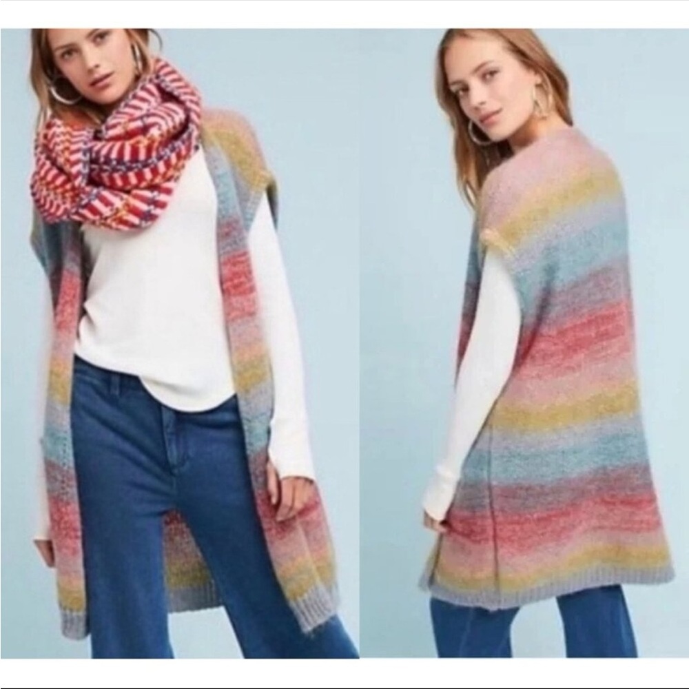 Anthropologie Moth Rinda Rainbow Mohair Sweater Vest Cardigan Size XS/S